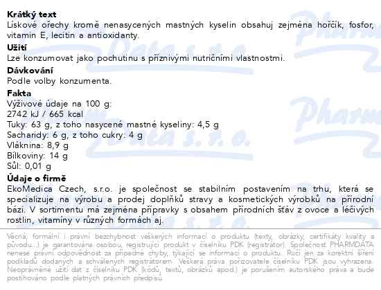Ekomedica Lískové ořechy 1000 g - popis