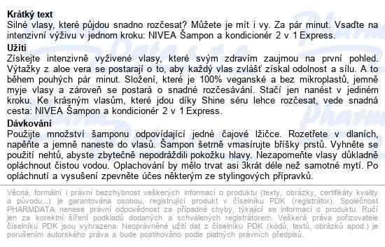 Nivea 2v1 Express šampon 250 ml - popis