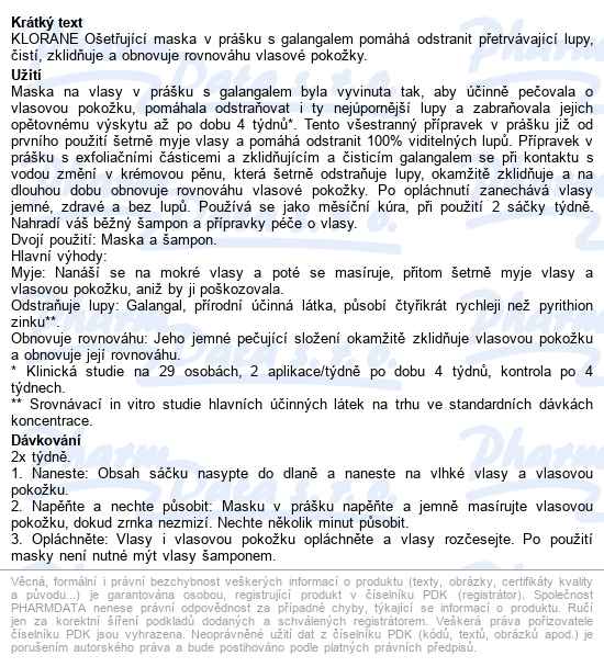 Klorane Maska na vlasy s galangalem 8x3 g - popis