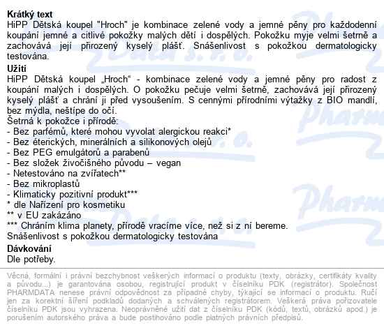 Hipp Babysanft dětská koupel hroch 300 ml - popis