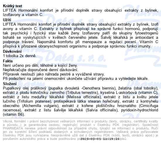 Liftea Hormonální komfort 60 tobolek - popis