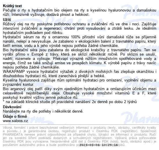 Saloos Hydratační sérum na rty růže Bio 7ml - popis