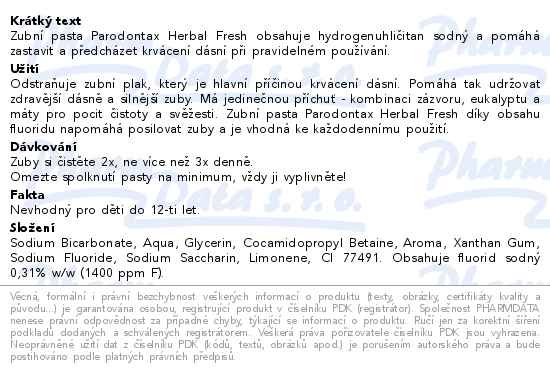 Parodontax Herbal Fresh zubní pasta 75ml - popis
