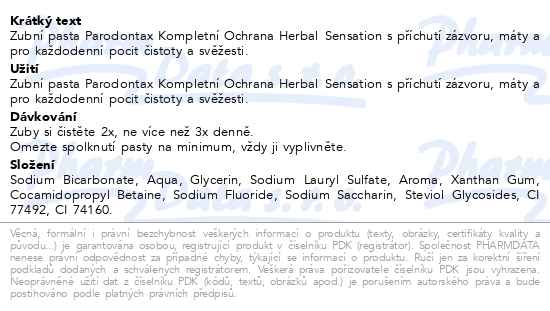 Parodontax Kompletní ochrana Herbal sensation zubni pasta 75 ml - popis