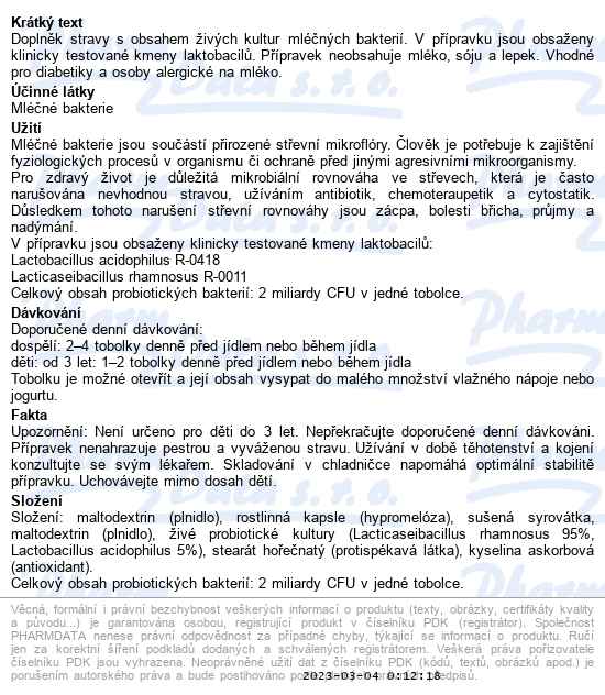Lactobacillus Acidophilus ND 60 tobolek - popis