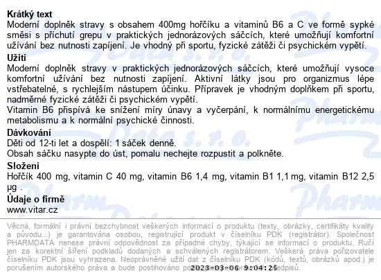 Maxi Vita Magnézium 400 mg +B-komplex +vitamín C 20x2 g - popis