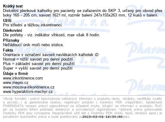 iD Pants Bariatric XXL Super plenkové kalhotky navlékací 12 ks - popis