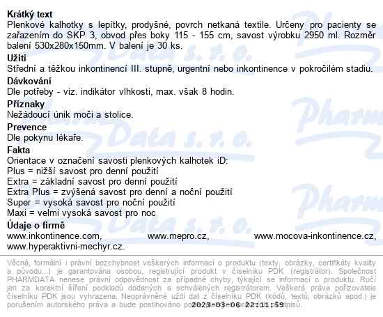 iD Slip Large Extra Plus kalhotky absorpční lepící 30 ks - popis