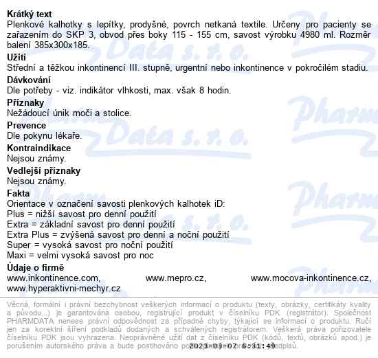 iD Slip Large Maxi Prime kalhotky absorpční lepící 15 ks - popis