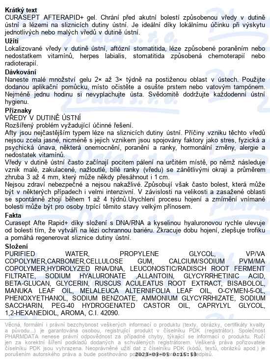 Curasept Afterapid ochranný gel 10 ml - popis