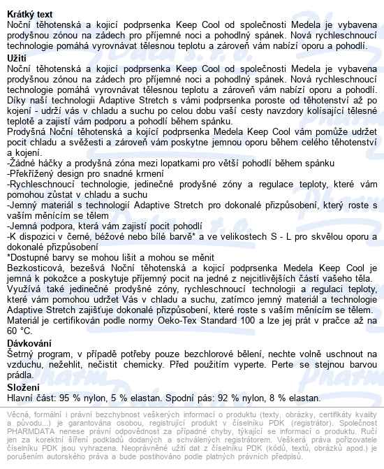 Medela Keepcool Sleep těhotenská a kojicí podprsenka černá vel.L - popis