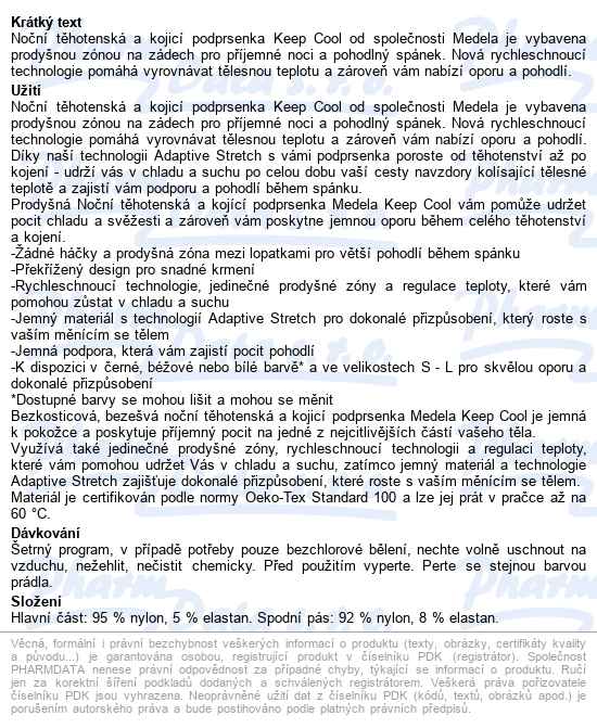 Medela Keepcool Sleep těhotenská a kojicí podprsenka bílá vel.M - popis