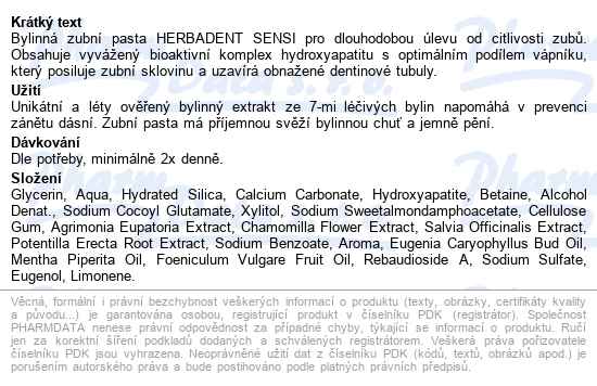 Herbadent Sensi posilující zubní pasta 75 g - popis