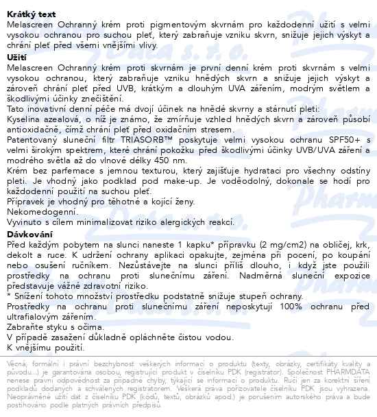 Ducray Melascreen ochranný krém SPF 50+ 50 ml - popis