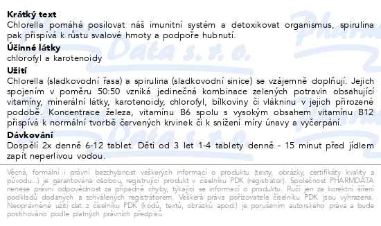 Nupreme Chlorella + spirulina 120 tablet - popis