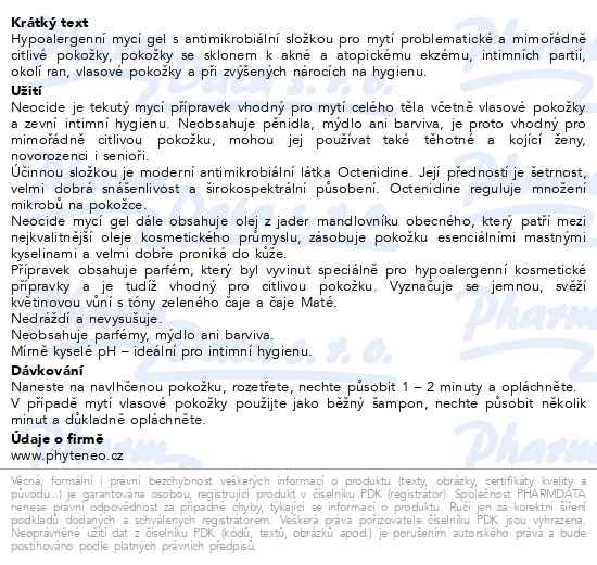 Phyteneo Neocide mycí antimikrobiální gel 500 ml - popis