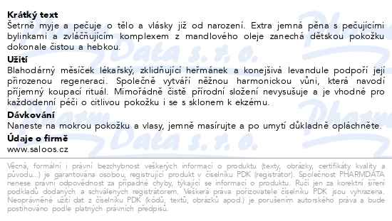 Saloos Měsíčková mycí pěna pro děti Bio 150 ml - popis