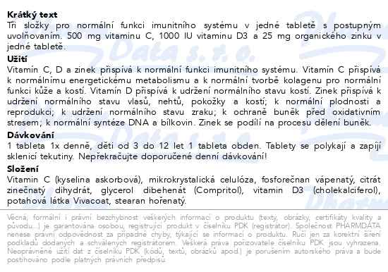 Vitalin Imunita C+D+Zn 90 tablet - popis