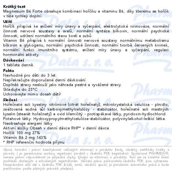 Magnesium B6 Forte 60 tablet Agmed - popis