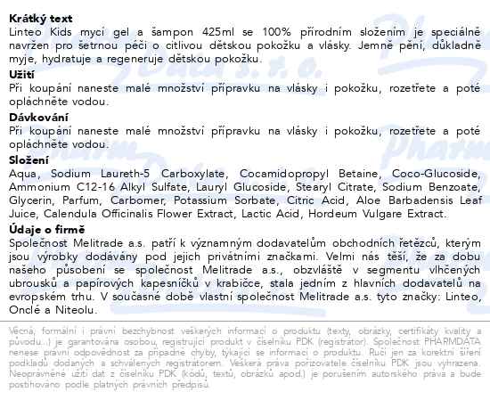 Linteo Kids Mycí gel a šampon 425 ml - popis