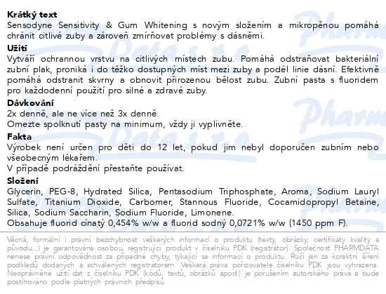 Sensodyne Sensitivity&Gum whitening zubní pasta 75 ml - popis
