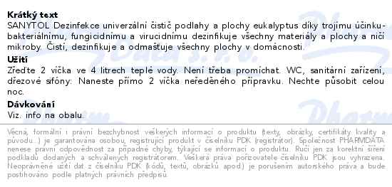 Sanytol dezinfekce podlahy & plochy Eukalyptus 1 l - popis