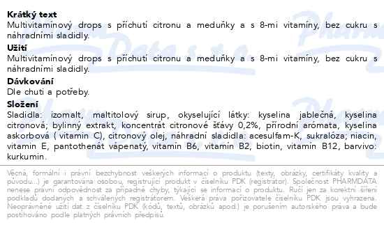 Vivil Citron, meduňka a 8 vitaminů bonbóny bez cukru 120 g - popis