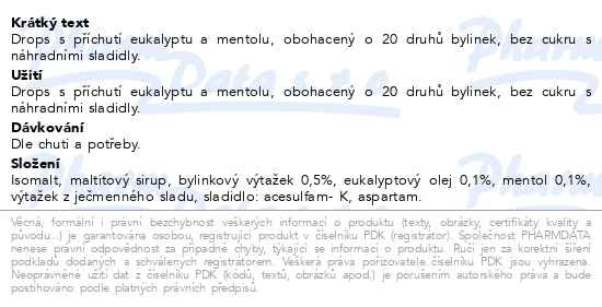Vivil Eukalyptus, mentol a 20 druhů bylin bonbóny bez cukru 120 g - popis
