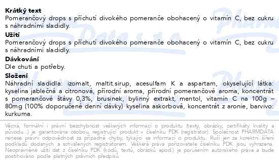 Vivil Divoký pomeranč s vitaminem C bonbóny bez cukru 120 g - popis