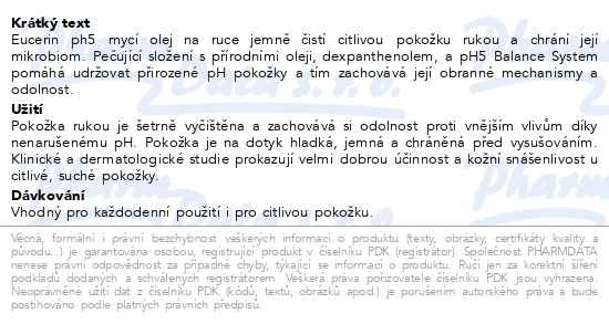 Eucerin pH5 mycí olej na ruce 250 ml - popis