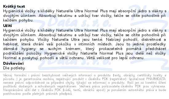 Naturella Ultra Normal Plus 2 vložky s křidélky 18 kusů - popis