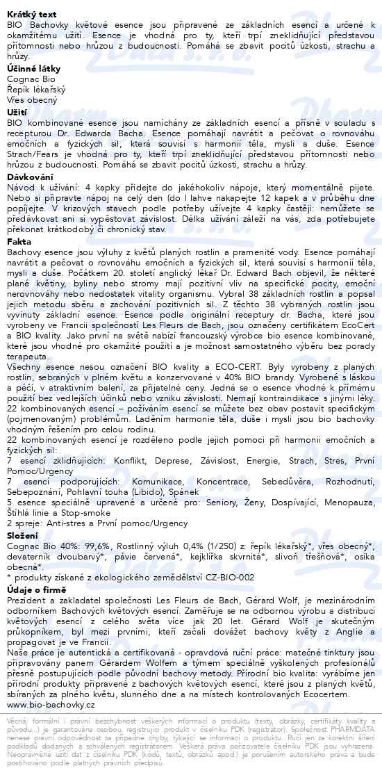 Bio Bachovky Strach květová esence 20 ml - popis