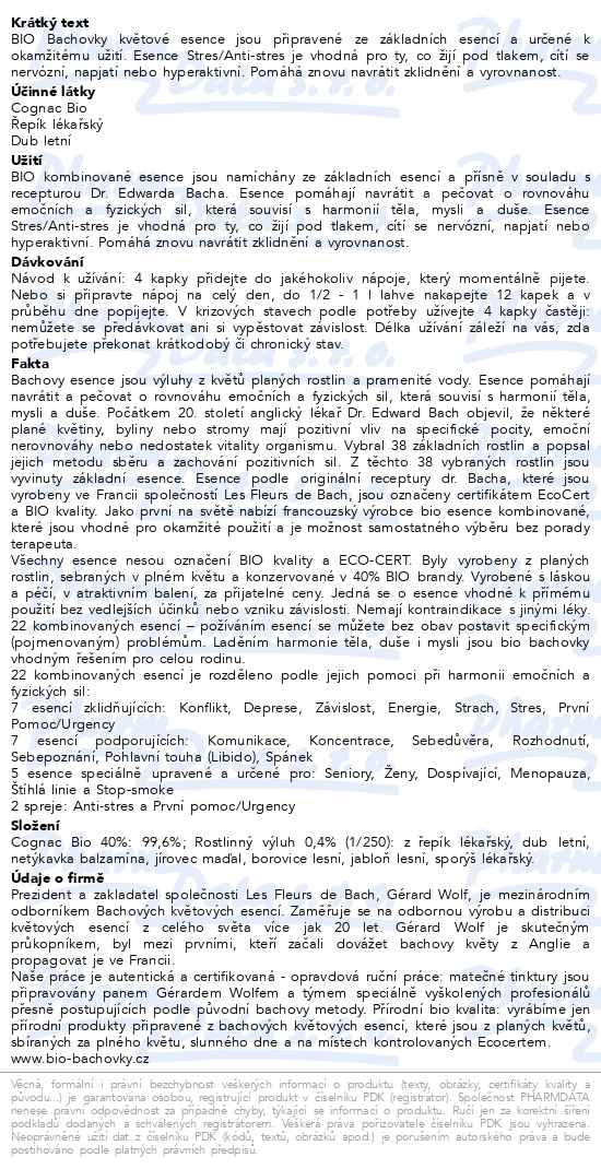 Bio Bachovky Stres květová esence 20 ml - popis