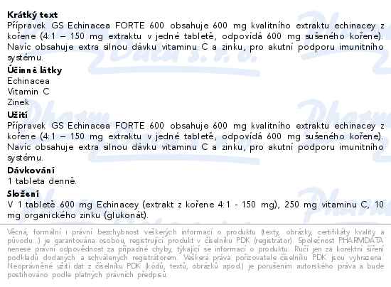 GS Echinacea Forte 600mg 70+20 tablet - popis