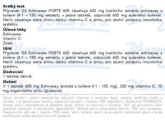 Gs Echinacea forte 600 30 tablet - popis
