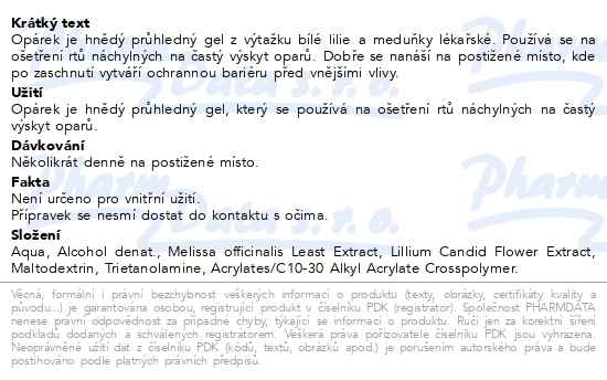 Opárek gel 6 g - popis