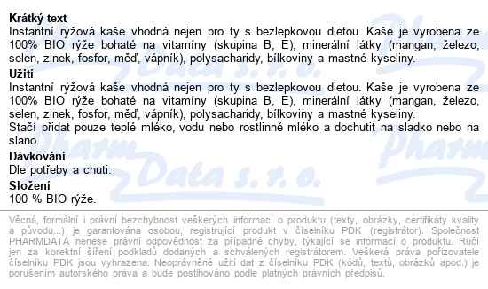 Allnature Rýžová kaše Bio 500 g - popis