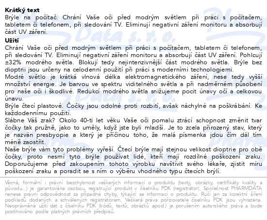 Brýle na počítač Blue light protect bílé - popis