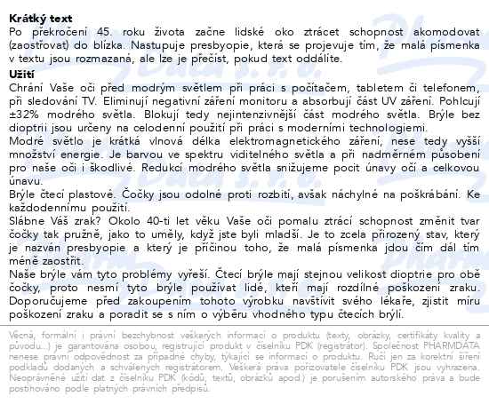 Brýle na počítač Blue protect dioptrické +1.00 proužky - popis