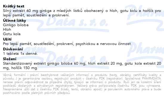 Gs Ginkgo 60mg s hořčíkem 60 tablet - popis