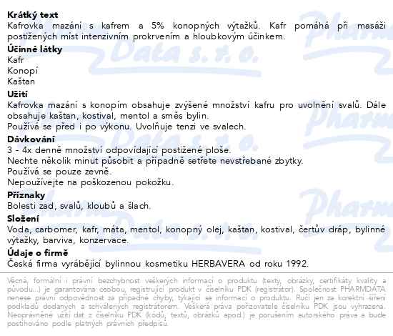 Herbavera Kafrovka mazání s kafrem a konopím 200 ml - popis