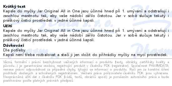 Jar Original kapsle na nádobí 4x46ks - popis