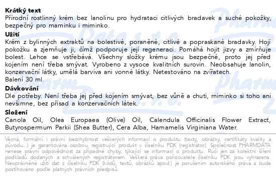 Momcare Organický krém na bradavky 30 ml - popis