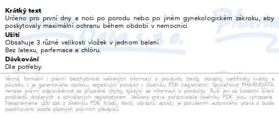 Momcare Poporodní hygienické vložky 3 velikosti 18 kusů - popis