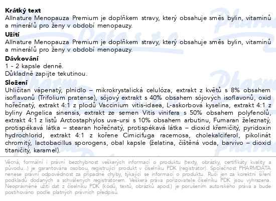 Allnature Menopauza premium 60 kapslí - popis