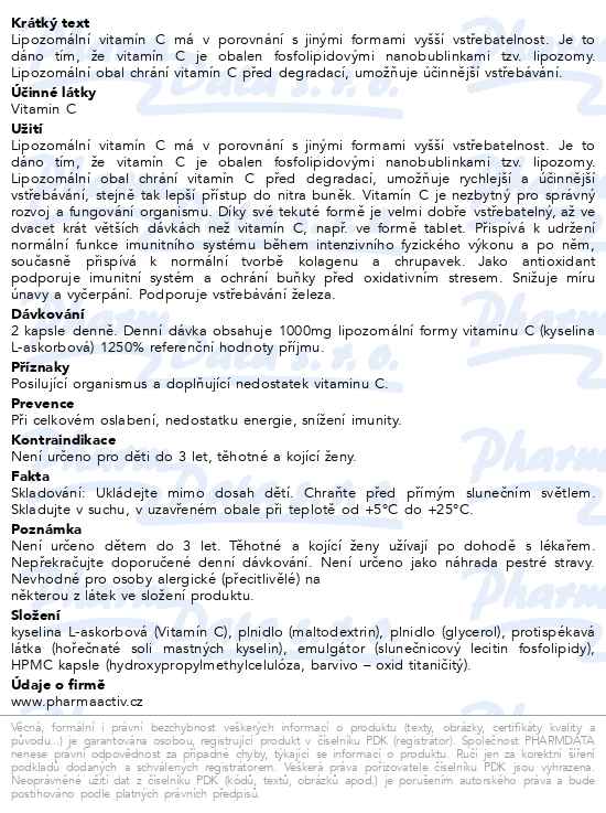 Pharma Activ Lipozomal vitamín C 1000mg 120 kapslí - popis