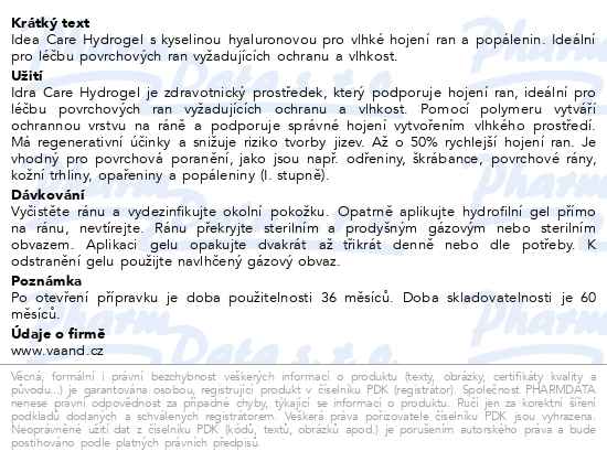 Idra Care Hydrogel k léčbě ran a popálenin 50 ml - popis