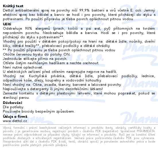 Dettol Dezinfekční sprej na povrchy Original 500ml - popis