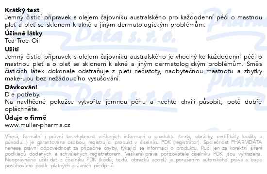 Dr.Müller Tea tree oil čistící gel na obličej 200 ml - popis