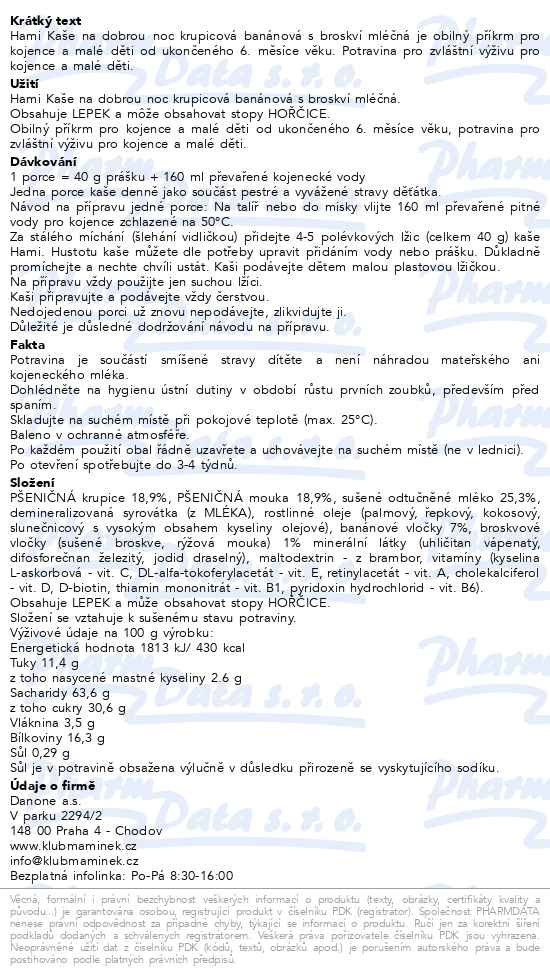 Hami Kaše na dobrou noc Krupicová banánová s broskví mléčná 210 g - popis